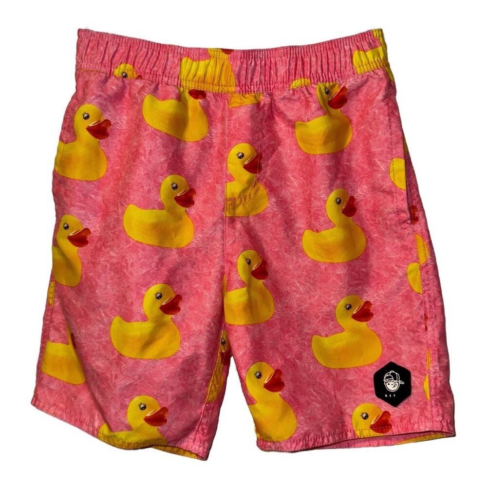 Neff Rubber Duck Ducky Pink Yellow Swim Trunks Board Shorts Swim Suit Men’s M